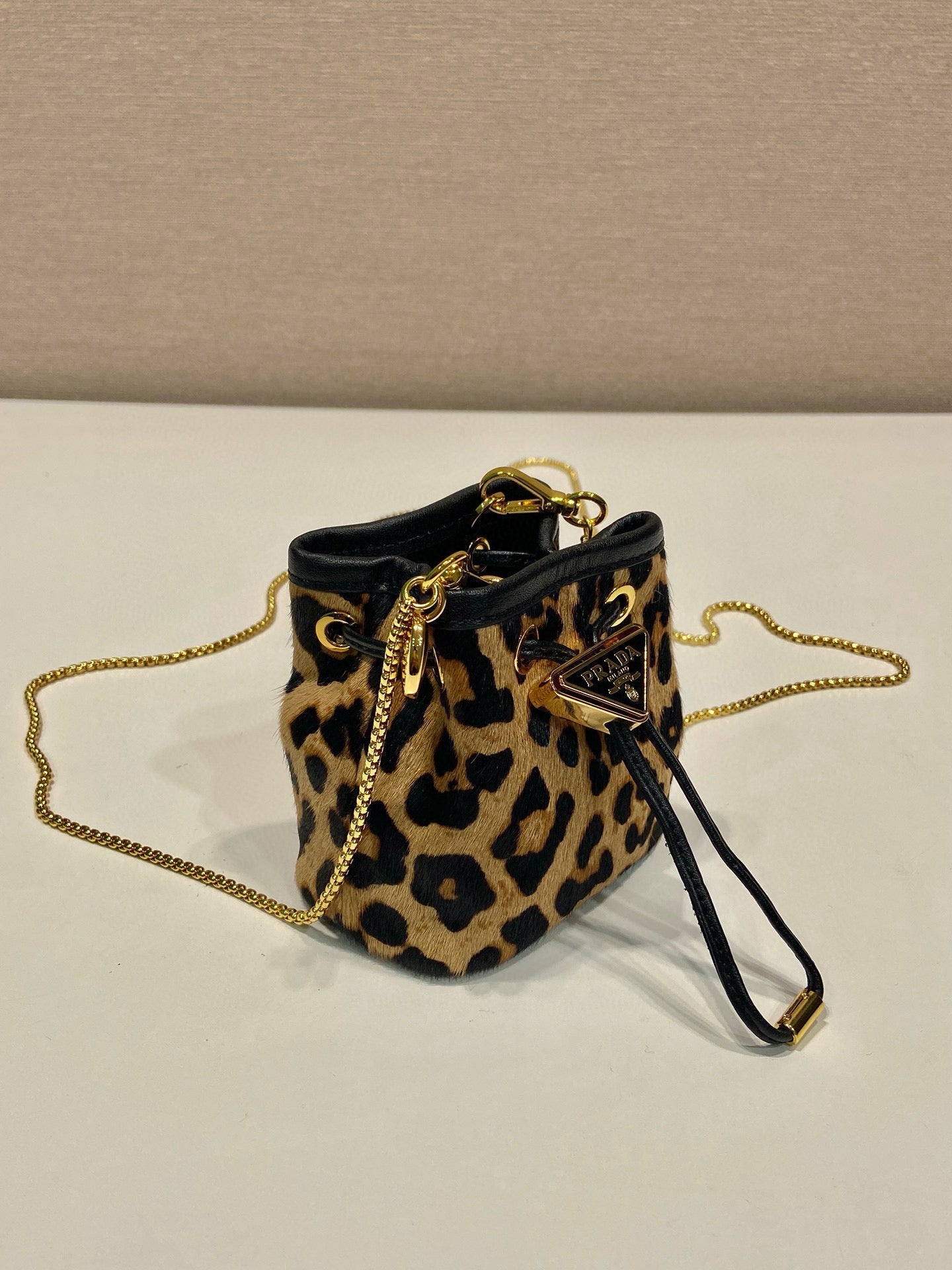 PRADA Mini Drawstring Pouch Black Brown Calfskin