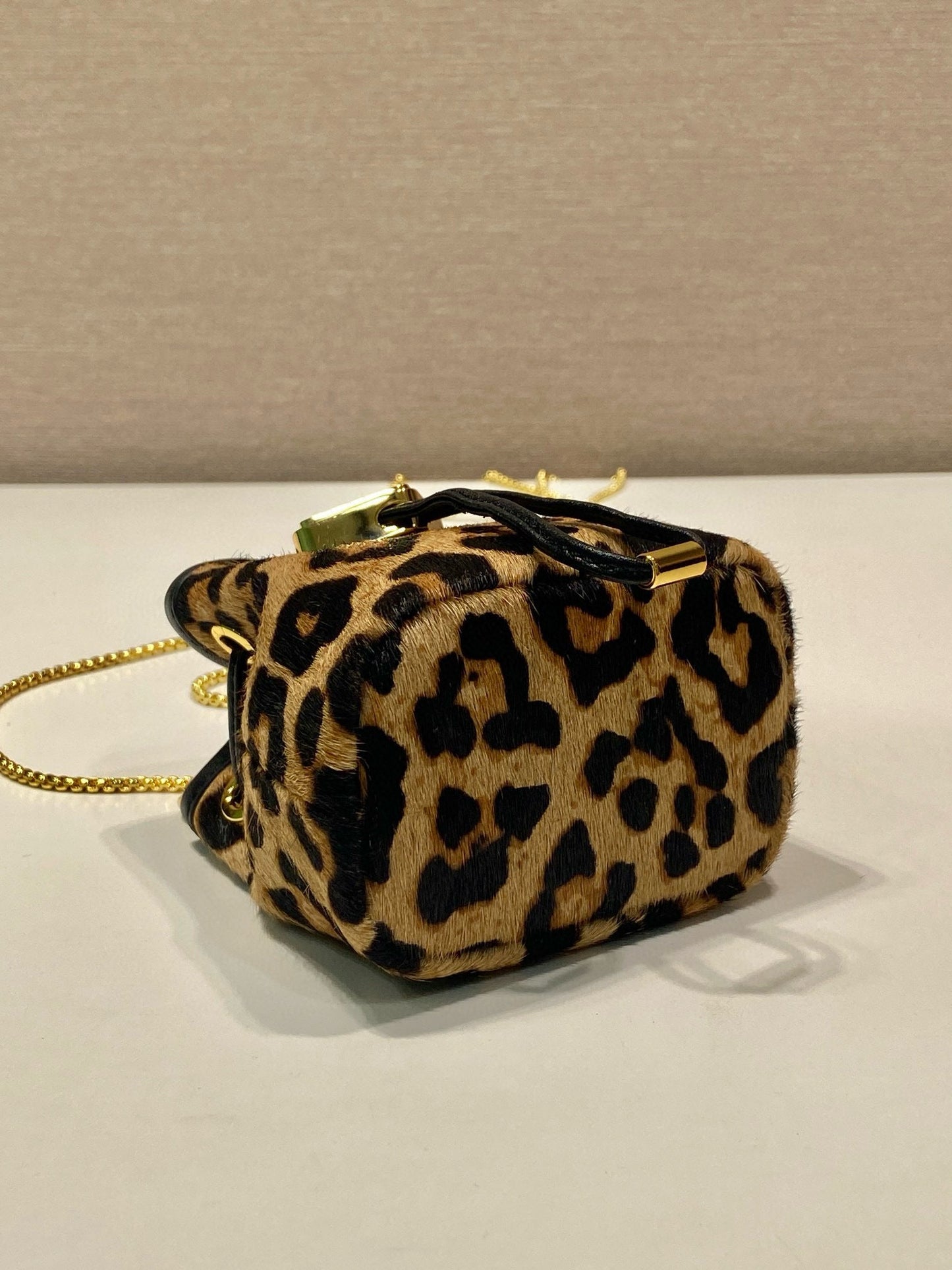 PRADA Mini Drawstring Pouch Black Brown Calfskin