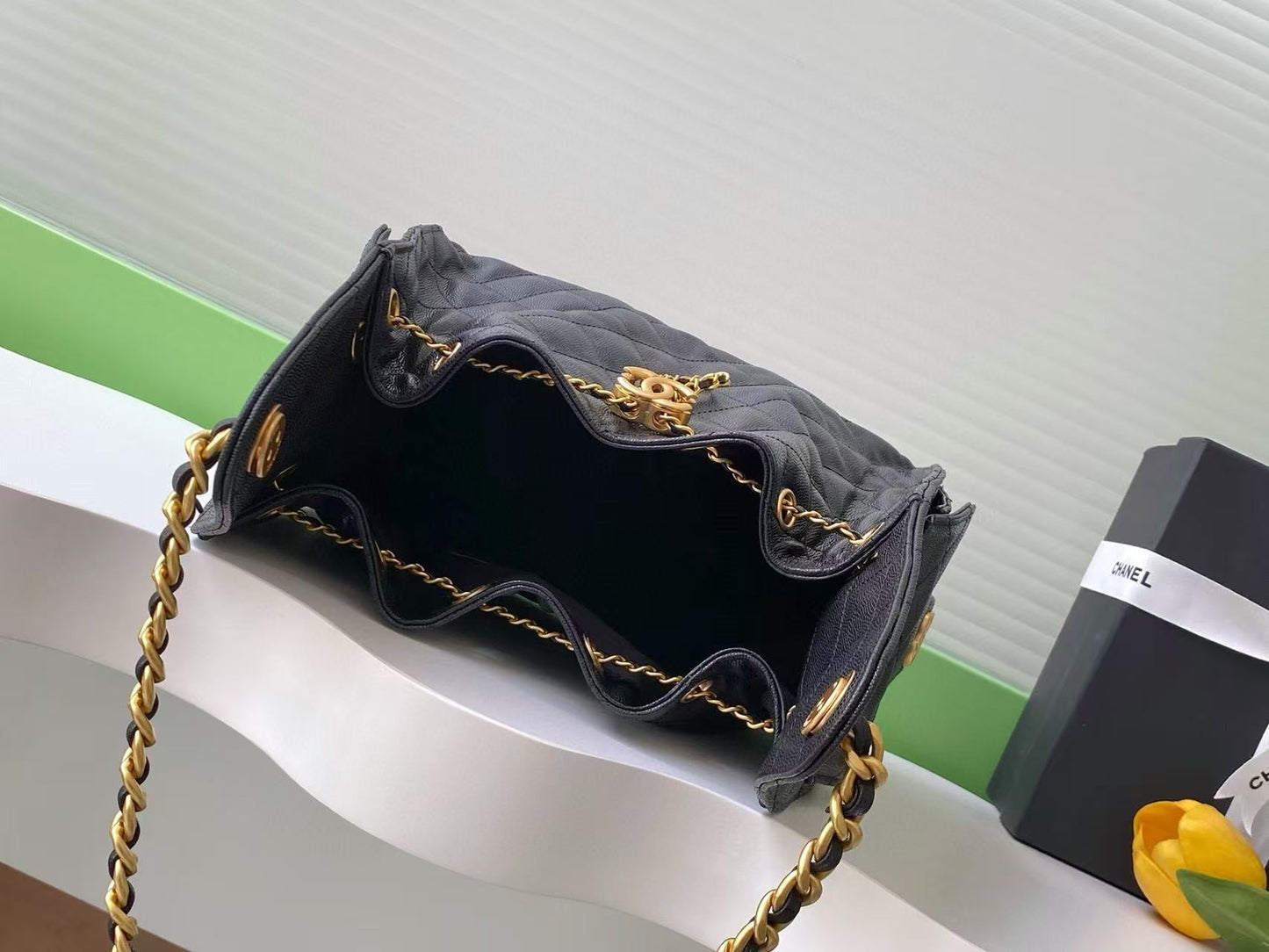 CHANEL 25C Hobo Bag 30cm Black Grained Calfskin