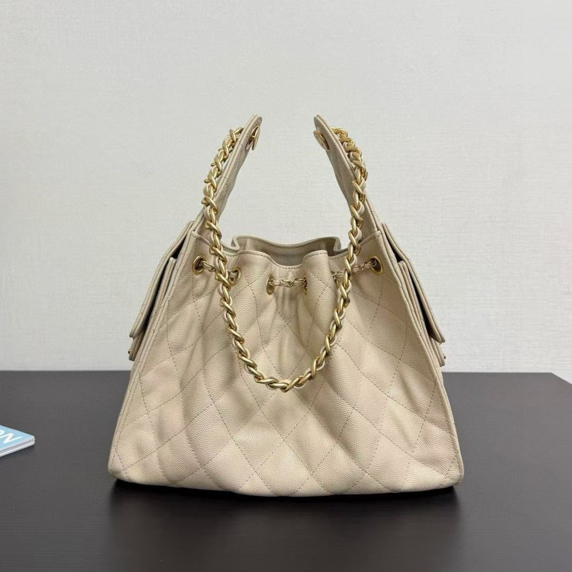 CHANEL 25C Hobo Bag 30cm Beige Grained Calfskin