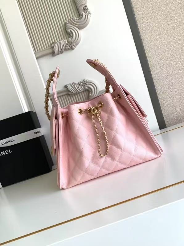CHANEL 25C Hobo Bag 30cm Pink Grained Calfskin