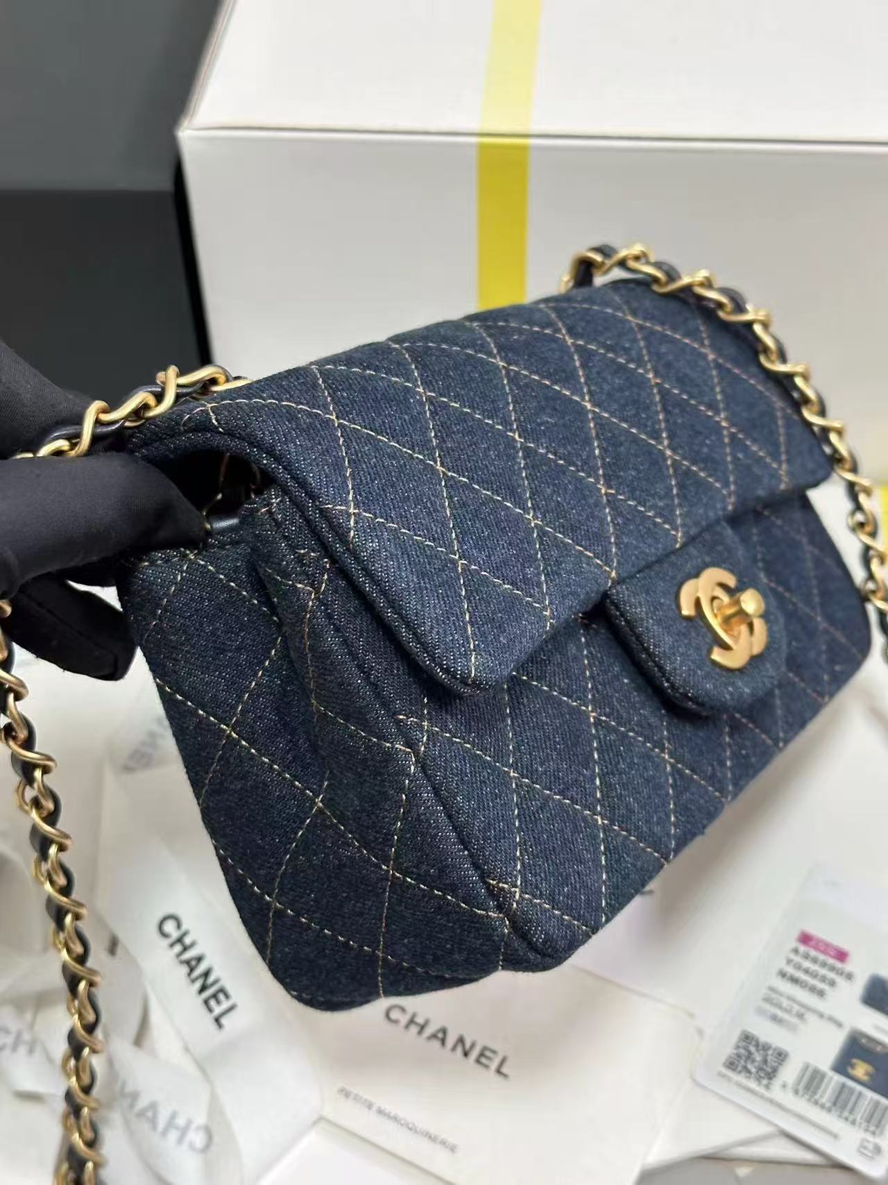 CHANEL 25C Dark Blue Denim Gold Hardware