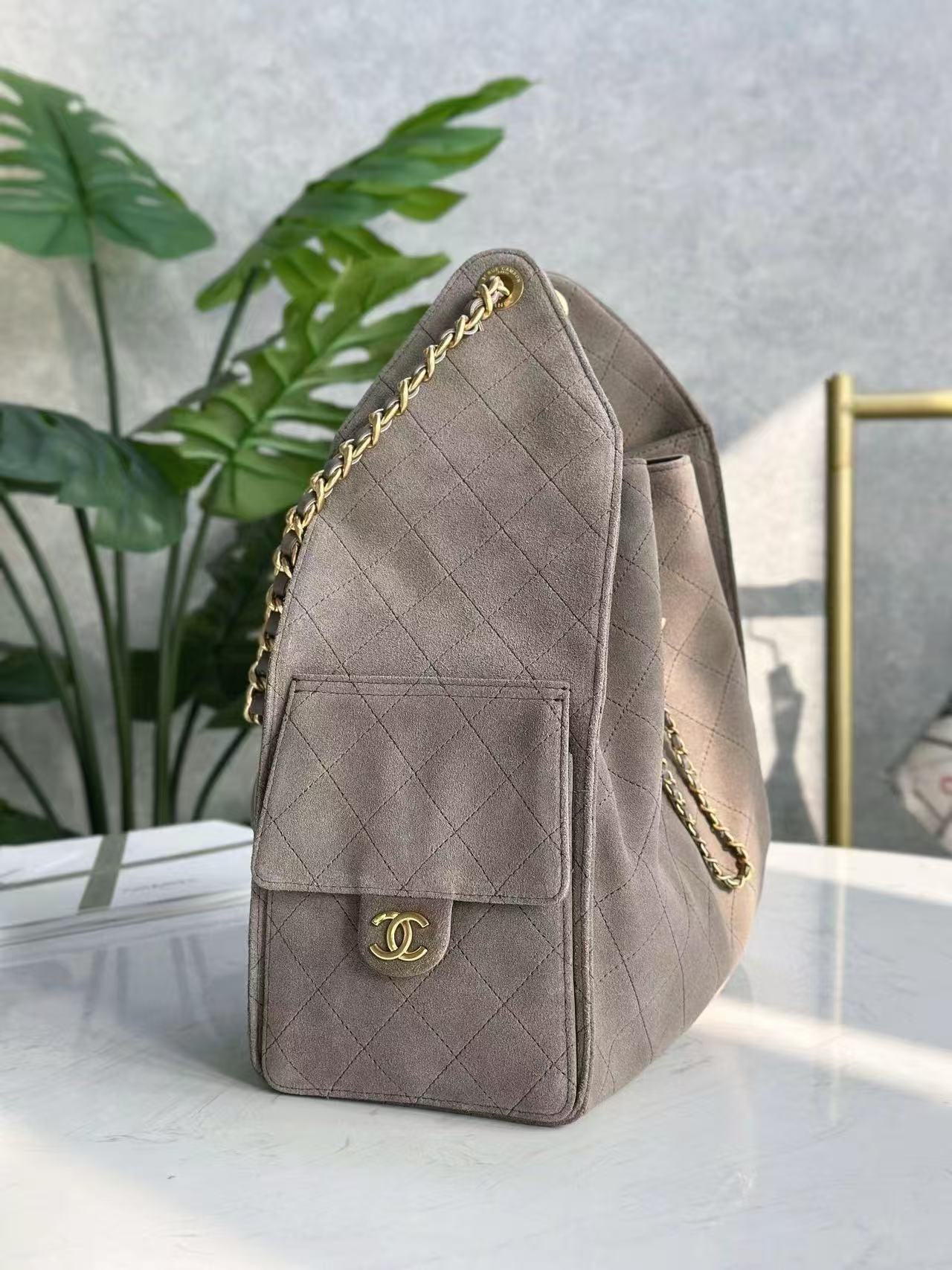 CHANEL 25C Hobo Bag 40cm Grey Suede