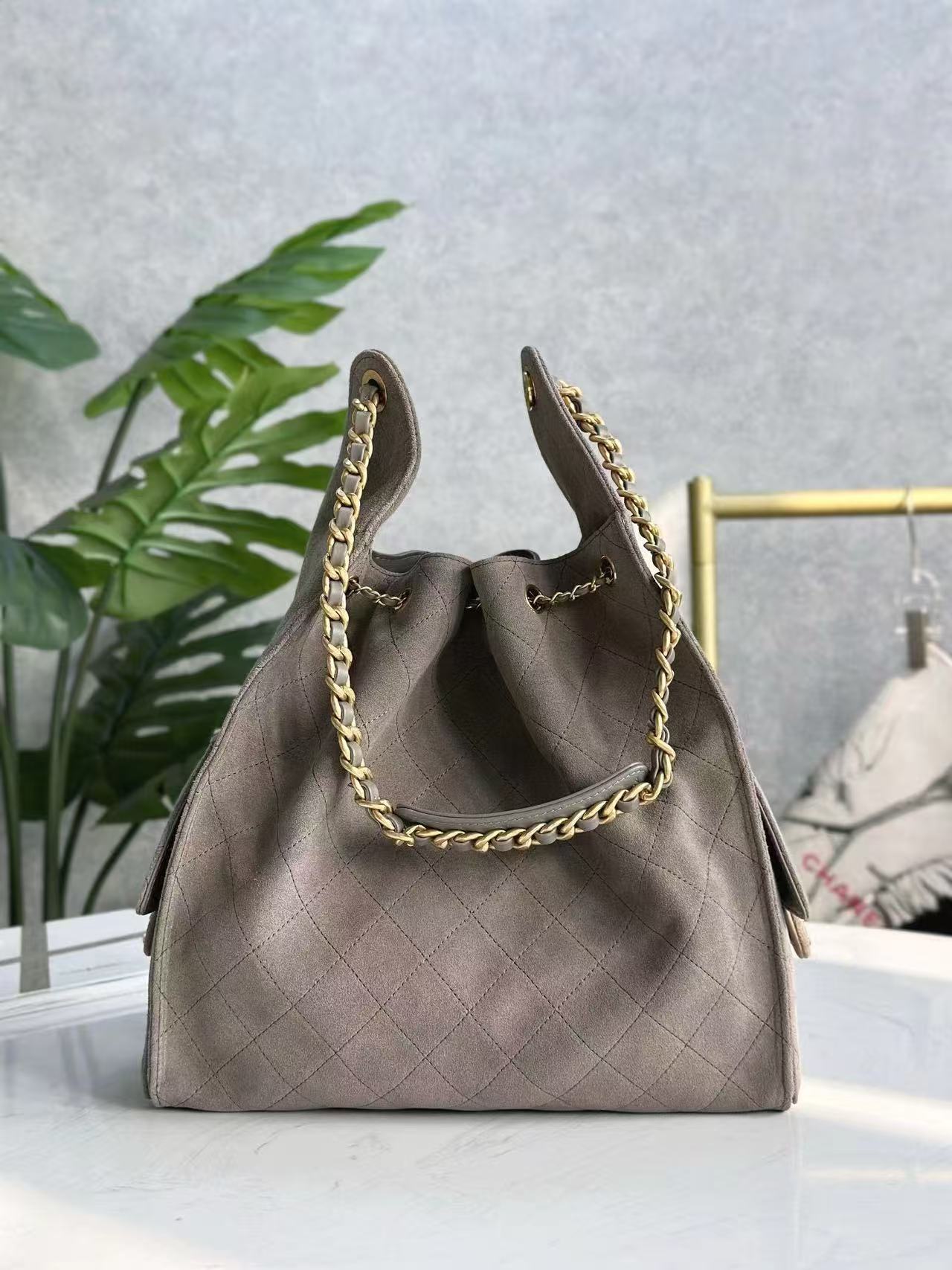 CHANEL 25C Hobo Bag 40cm Grey Suede