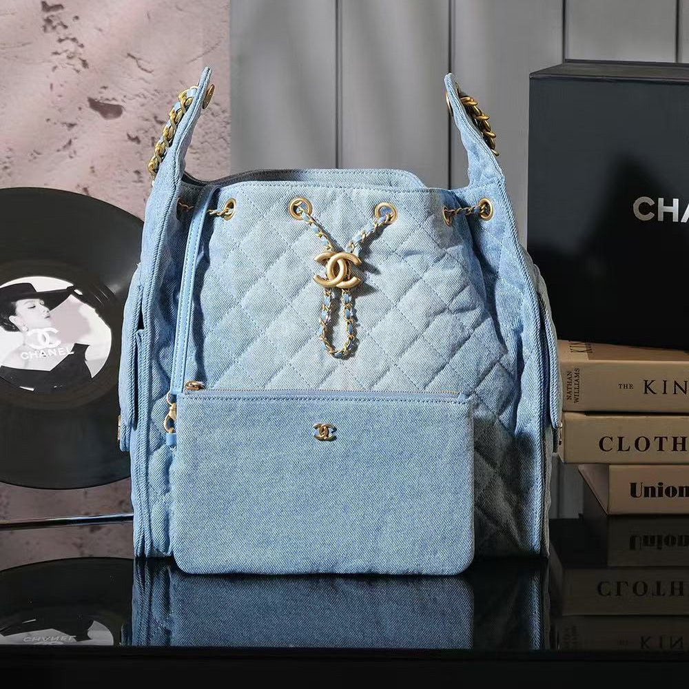 CHANEL 25C Hobo Bags 40cm Light Blue Denim