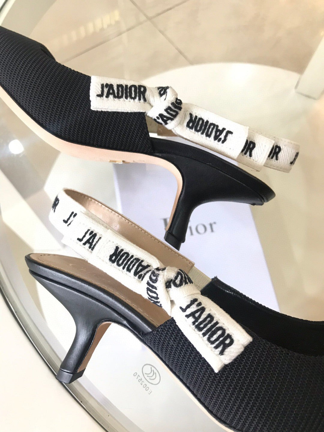 DIOR Slingback Pump Black Technical Fabric Beige Calfskin