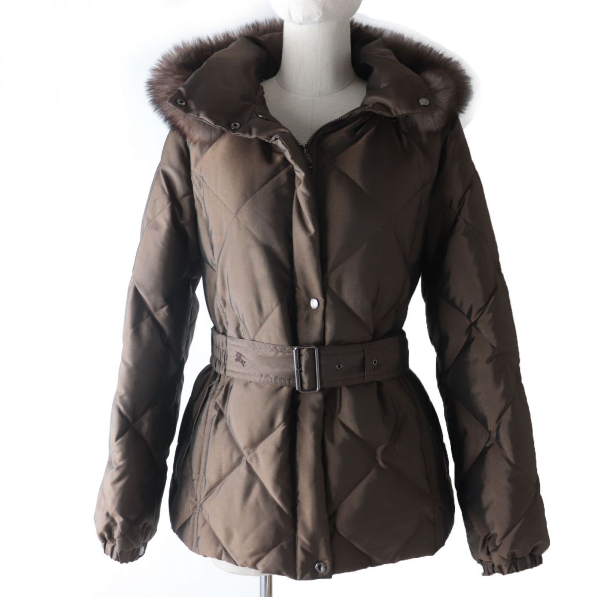 Burberry Belted Fox Fur Hooded Down Coat