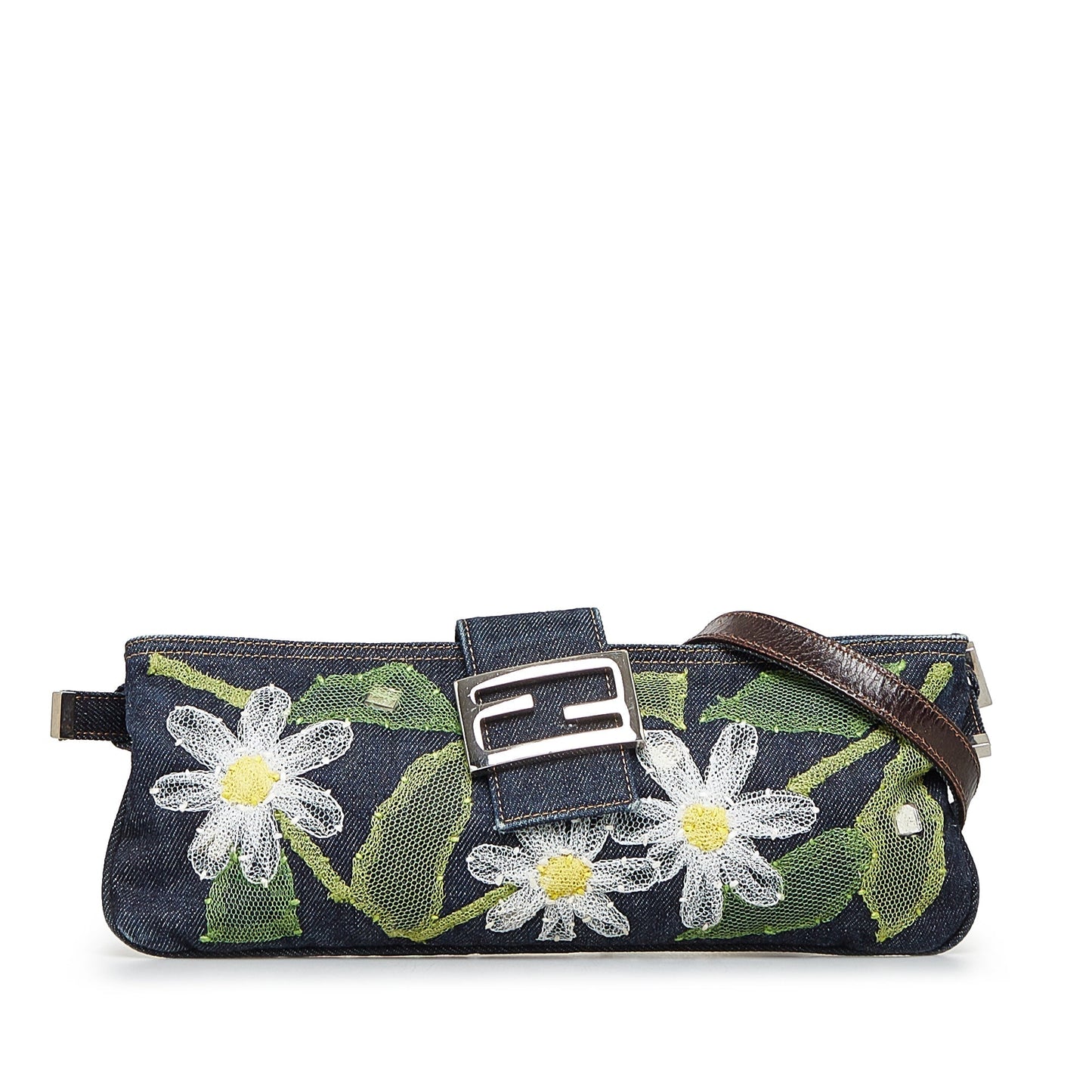 FENDI Embroidered Denim Baguette