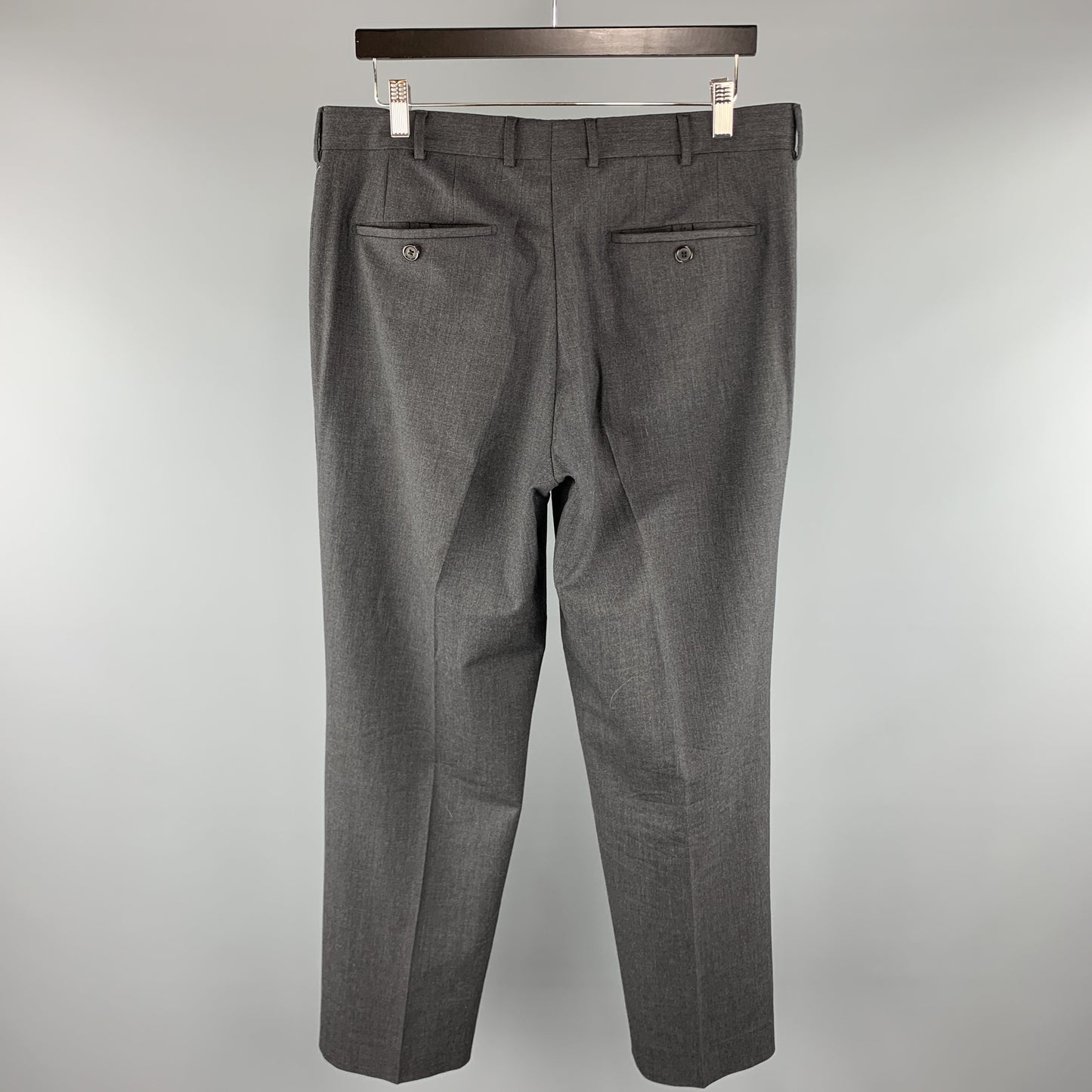 PRADA Size 34 x 30 Charcoal Solid Wool Zip Fly Dress Pants