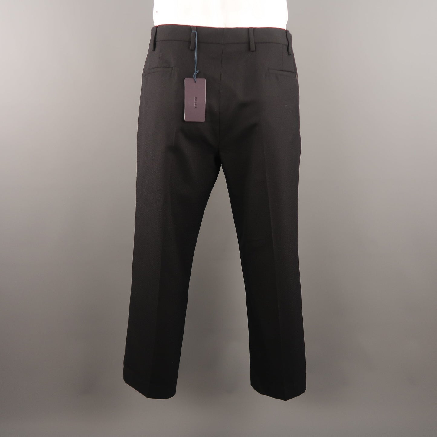 PRADA Size 38 x 28 Navy Checkered Wool Dress Pants