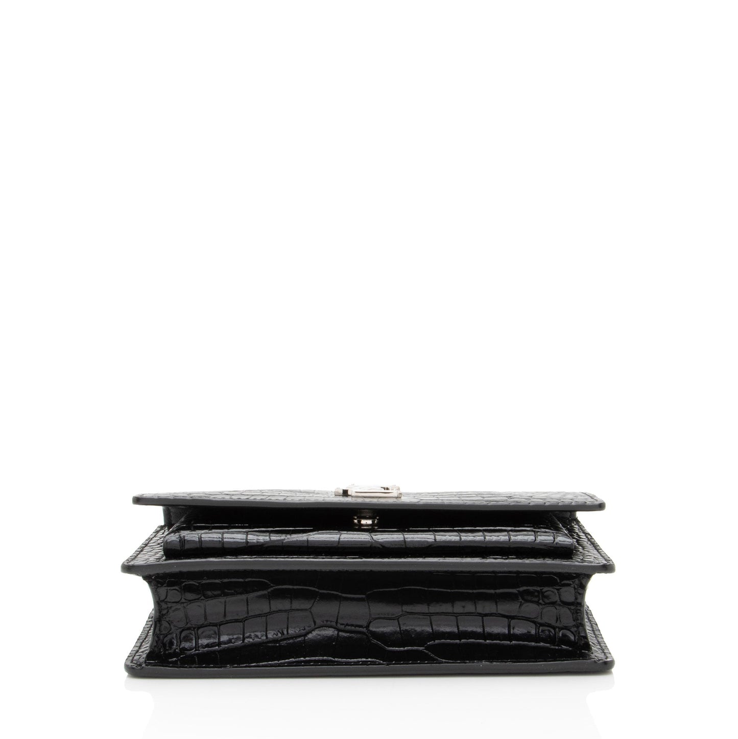 Saint Laurent Croc Embossed Leather Monogram Sunset Chain Wallet