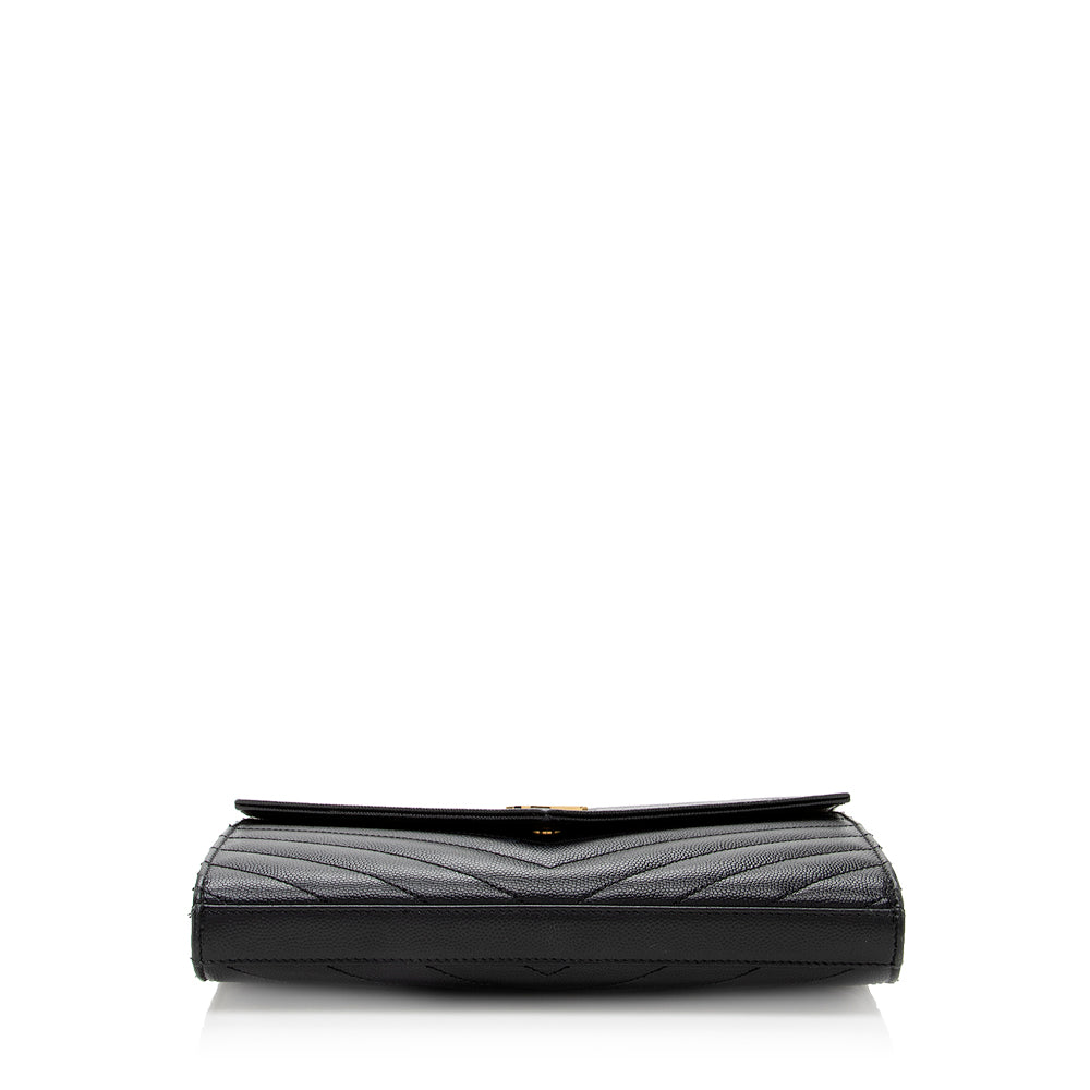 Saint Laurent Matelasse Grain de Poudre Monogram Chain Wallet (SHF-18470)