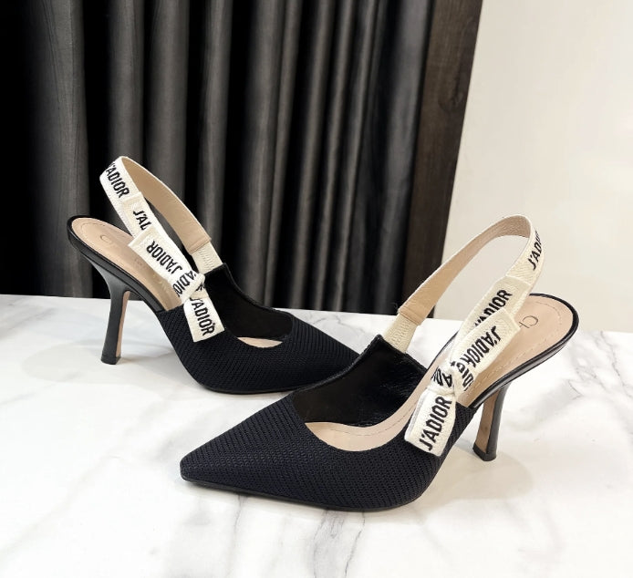 DIOR Slingback Pump Black Technical Fabric Beige Calfskin