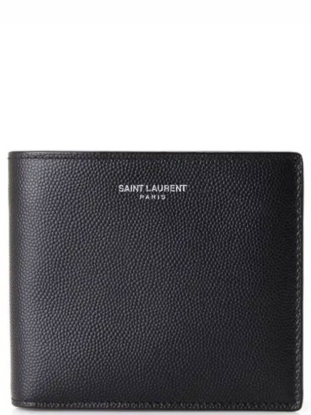 Saint Laurent Classic Logo Textured Leather Half Wallet Black