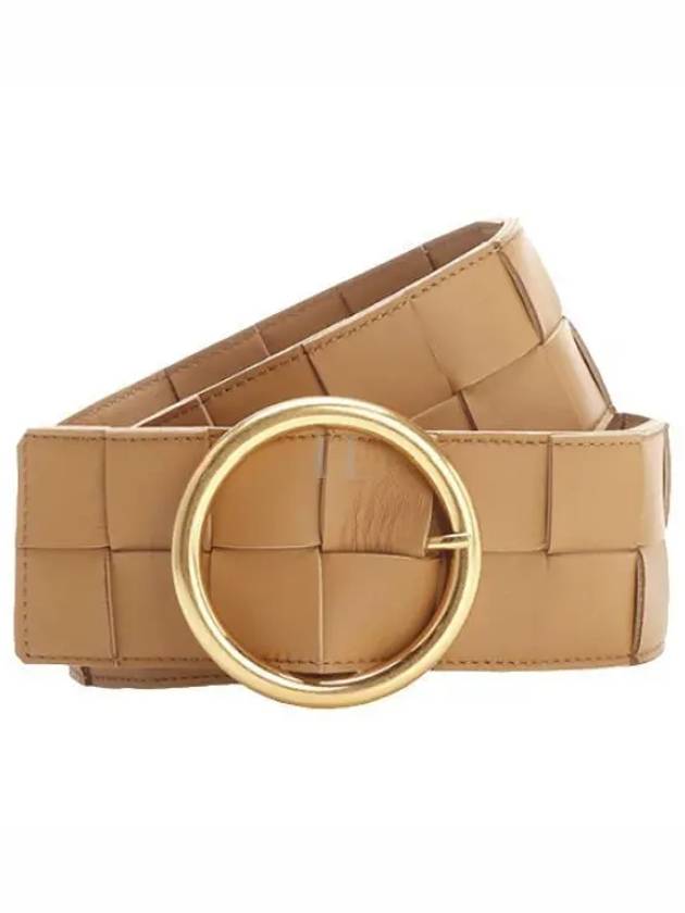 Bottega Veneta Intrecciato Ring Buckle Leather Belt Beige