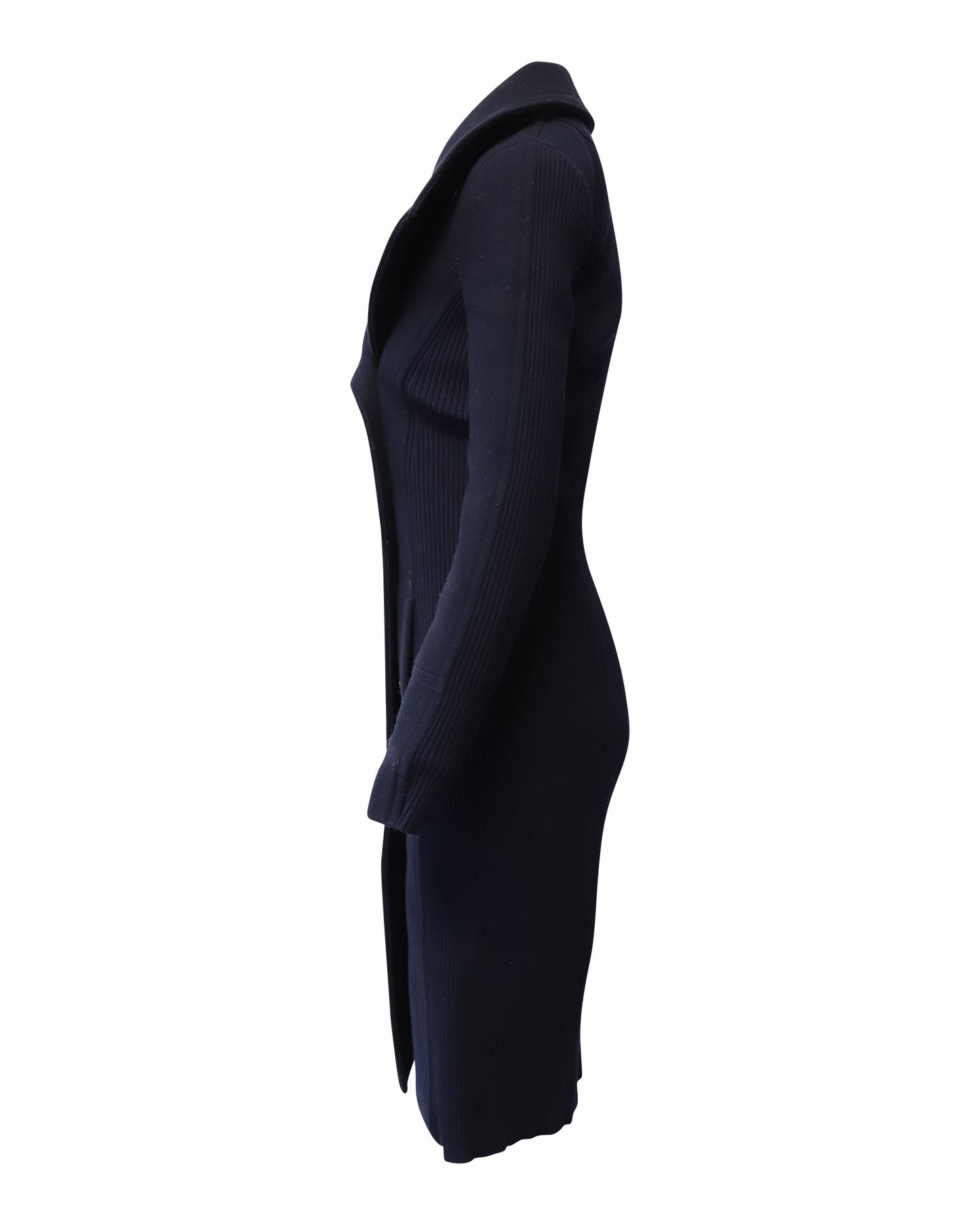 Chloe Mid-Length Double-Breasted Coat in Navy Blue Wool
