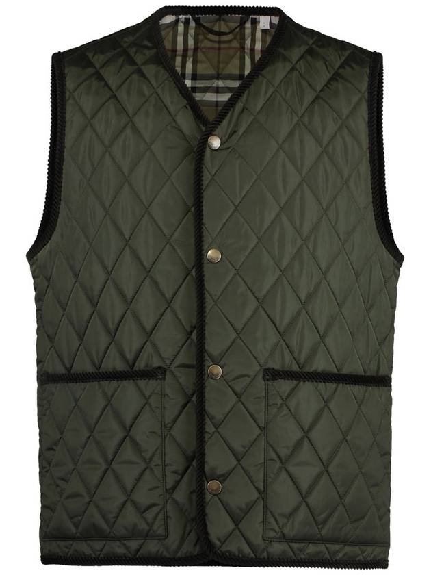 Burberry V neck quilted vest green