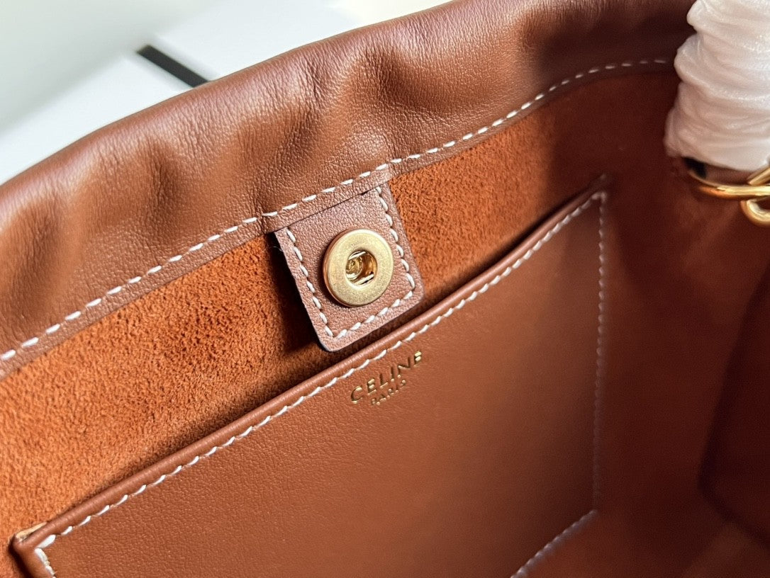 Celine SMALL CABAS DRAWSTRING CUIR TRIOMPHE 22 BROWN CALFSKIN
