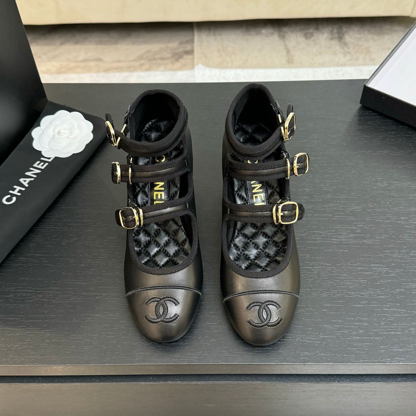 CHANEL 25S Mary Jane 70mm Triple Strap Calfskin