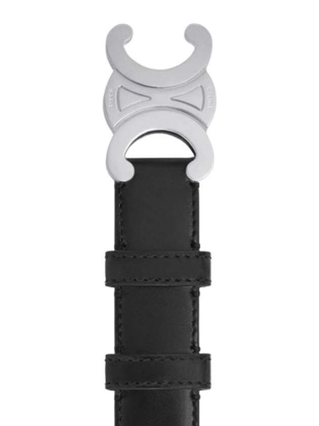 CELINE Silver Triomphe Calfskin Belt Black