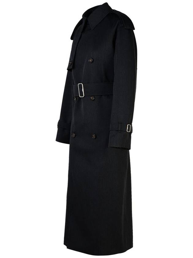 Burberry Double Breasted Long Wool Trench Coat Grey Melange