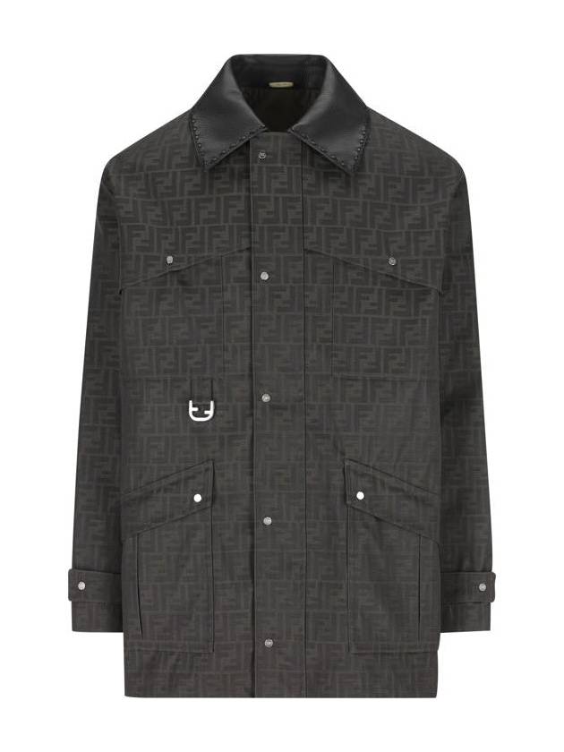 Fendi Waxed FF Jacquard Blouson Jacket Brown