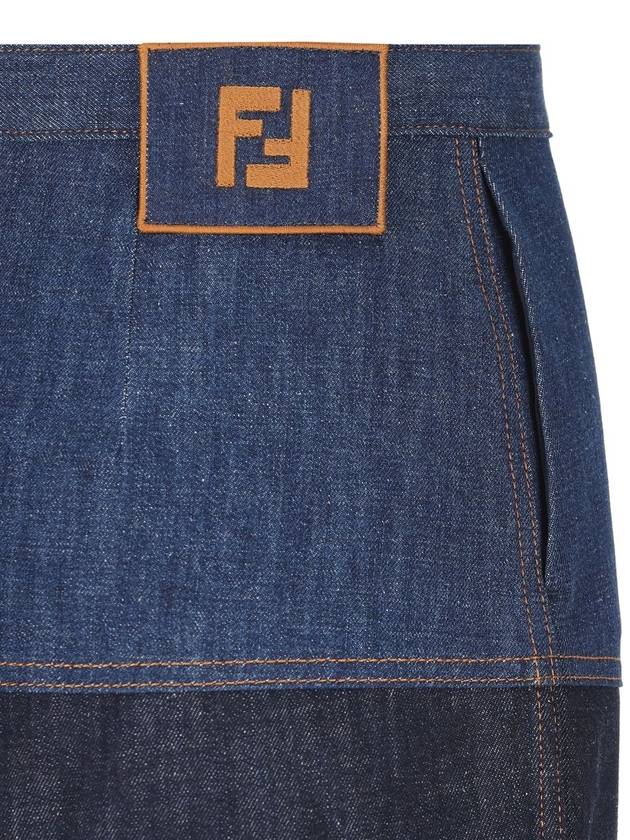 Fendi Two Tone Denim Pencil Skirt Blue