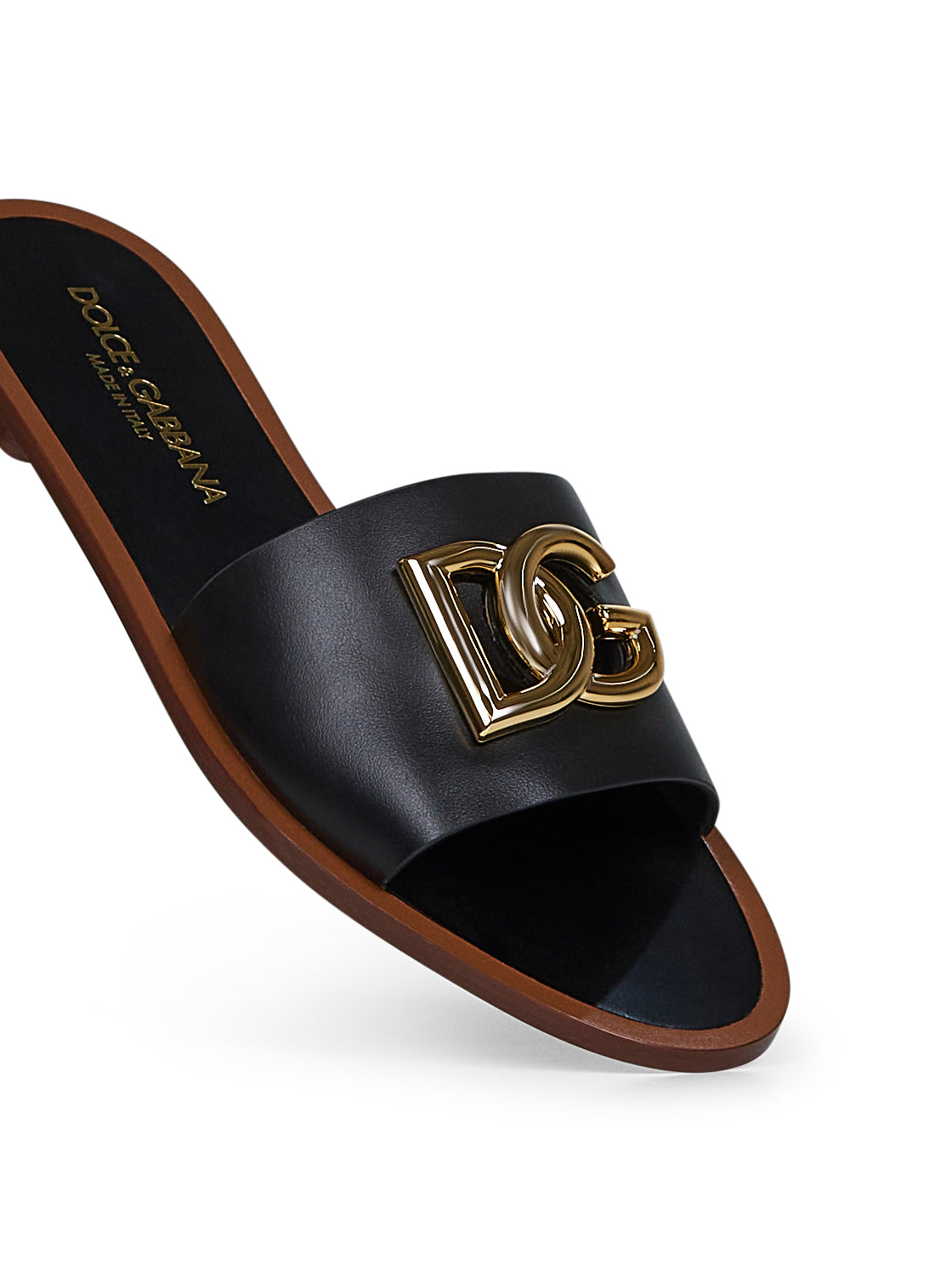 Dolce & Gabbana Women Black Calf Leather Bianca Slides