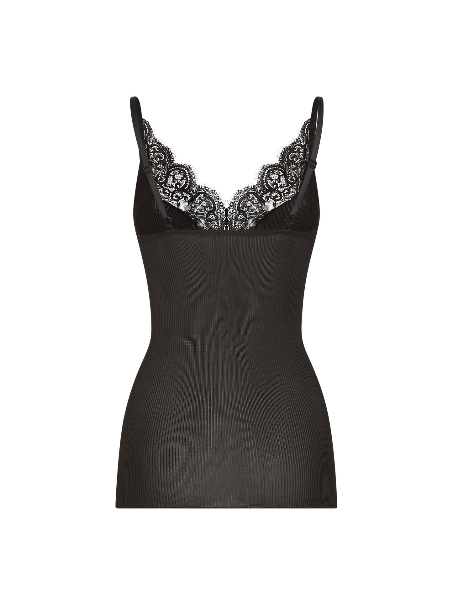 Saint Laurent Women Black Ribbed Silk Jersey Laced Tank Top