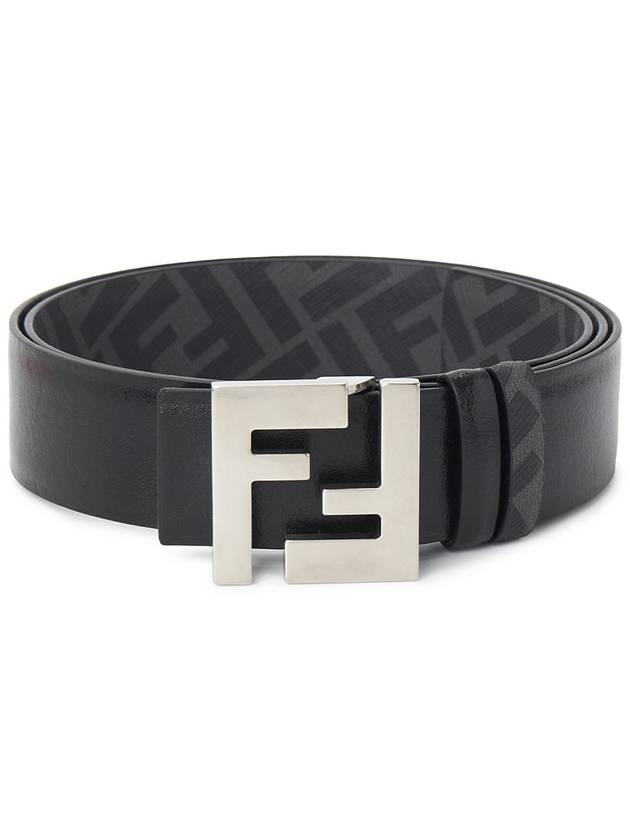 Fendi FF Square Buckle Reversible Leather Canvas Belt Black
