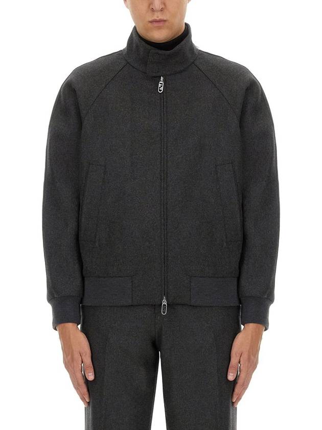 Fendi High Neck Cashmere Bomber Jacket Grey
