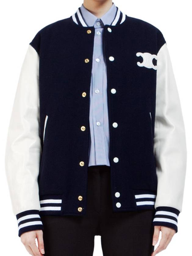 CELINE Teddy Varsity Texture Wool Jacket Navy