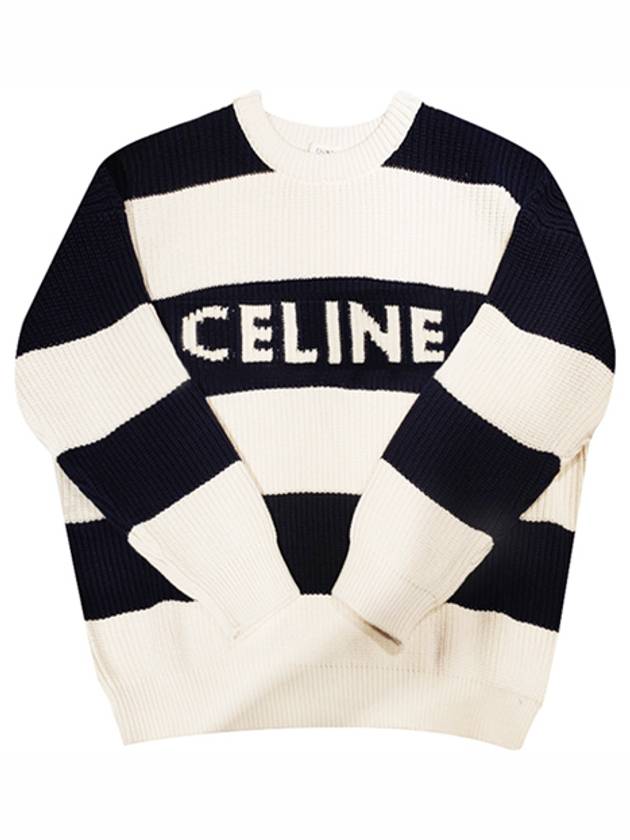 CELINE Logo Stripe Knit Top Ecru