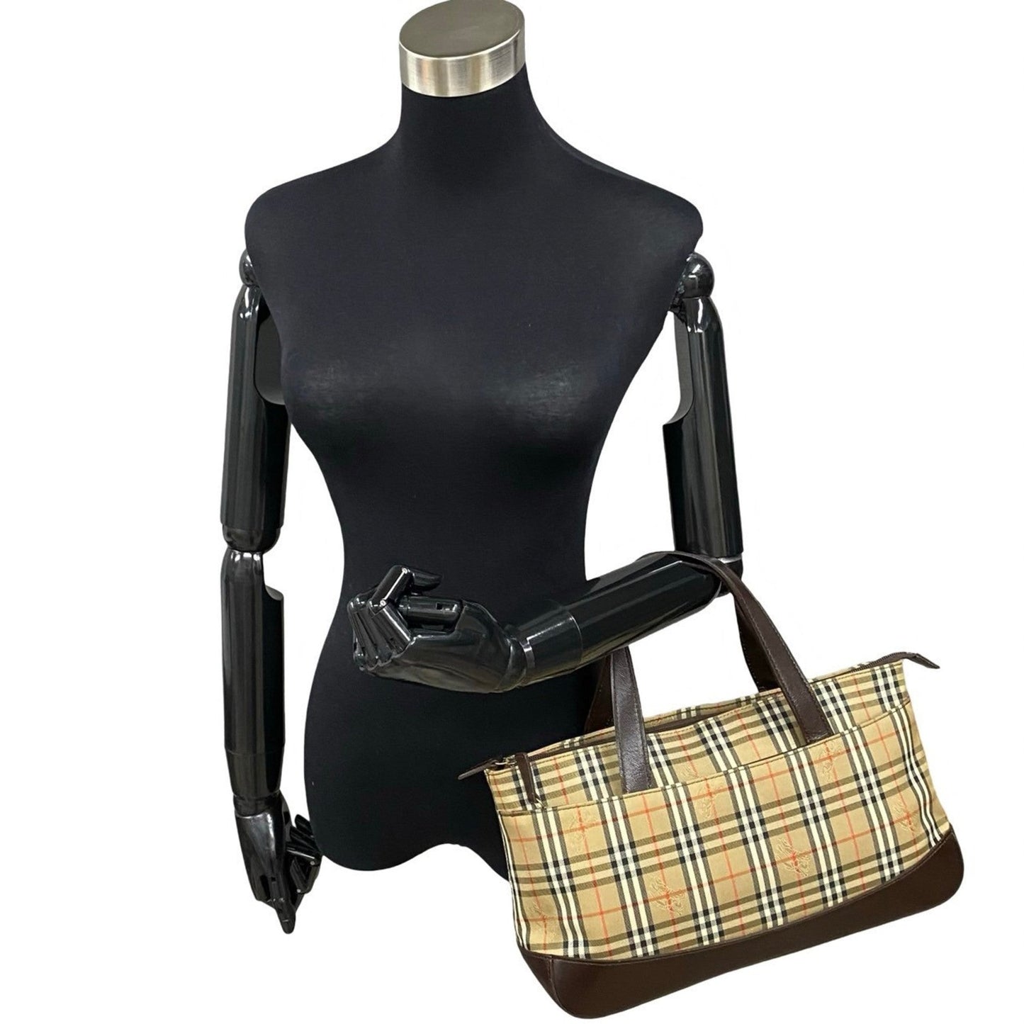 Burberry Burberrys Leather Canvas Handbag Tote Bag ()