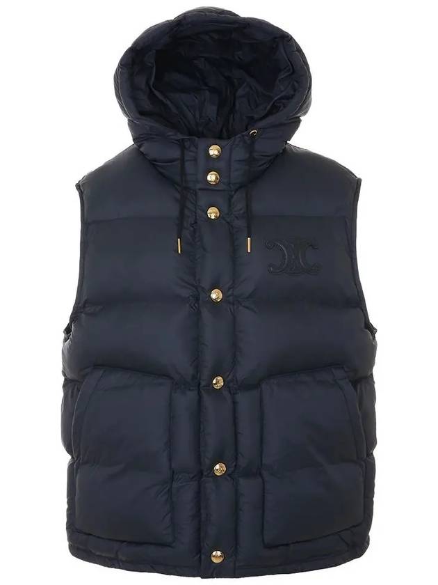 CELINE Triomphe Patch Hooded Down Vest Light Navy