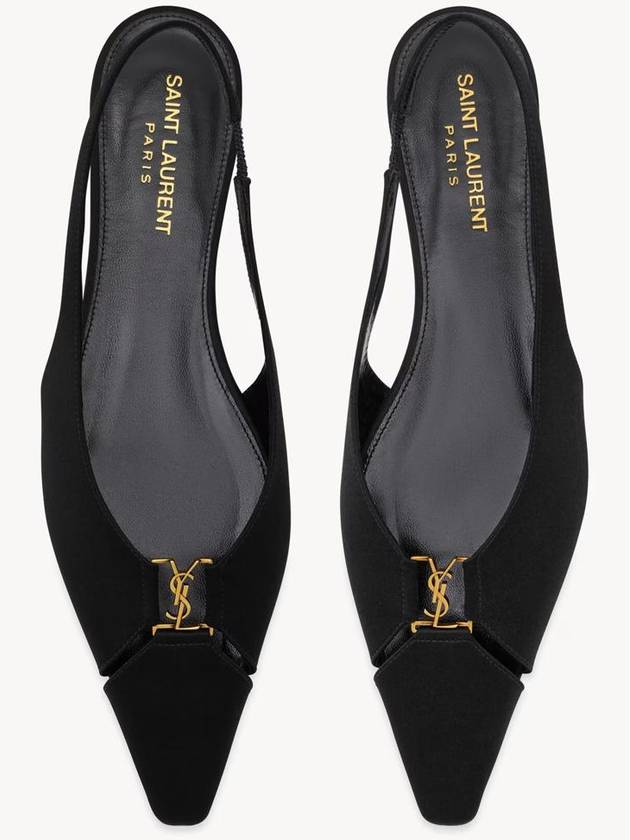 Saint Laurent Babylon Satin Slingback Flat Black