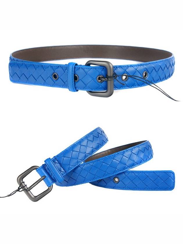Bottega Veneta Intrecciato Nappa Leather Belt Blue