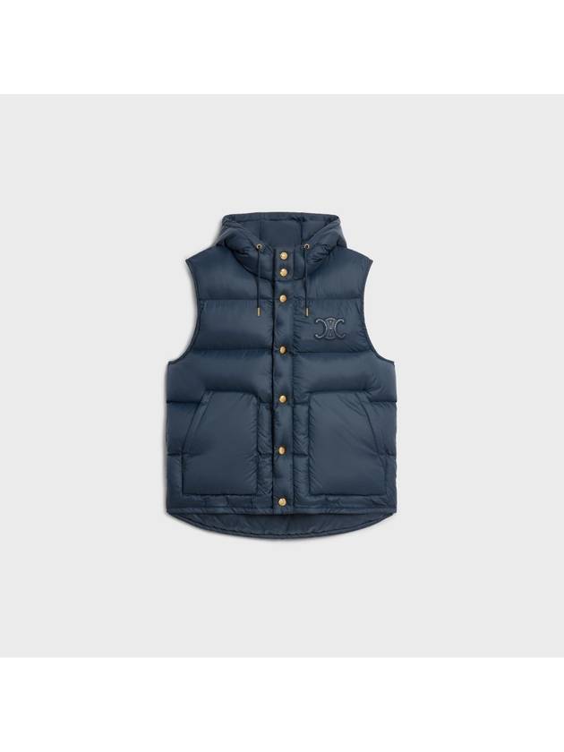 CELINE Triomphe Patch Hooded Down Vest Light Navy