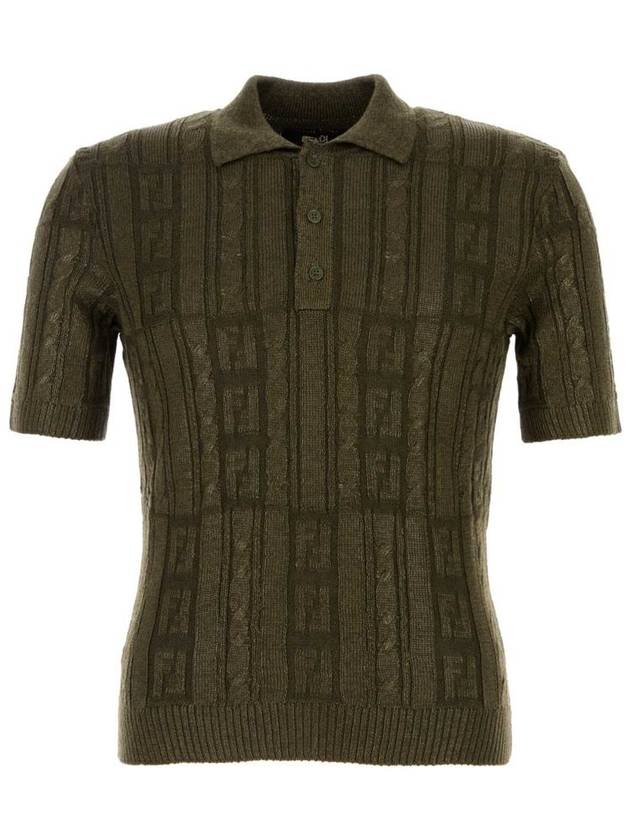 Fendi FF Motif Wool Polo Shirt Green
