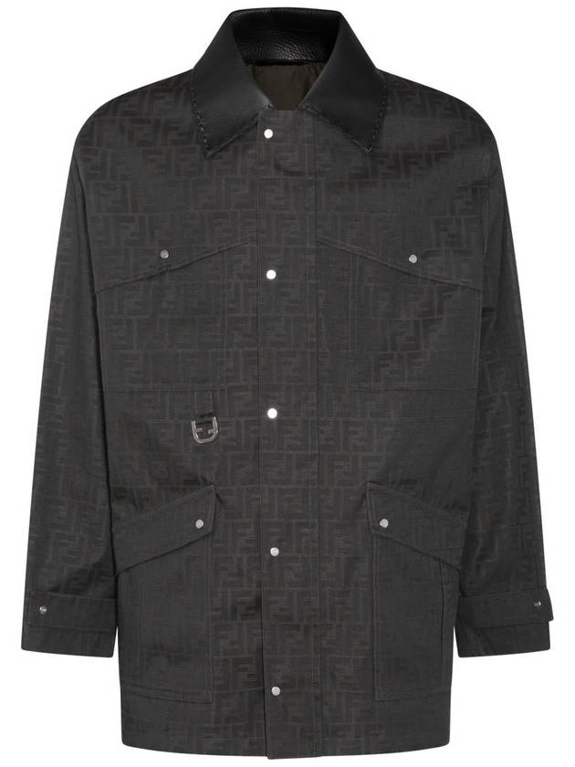 Fendi Waxed FF Jacquard Blouson Jacket Brown