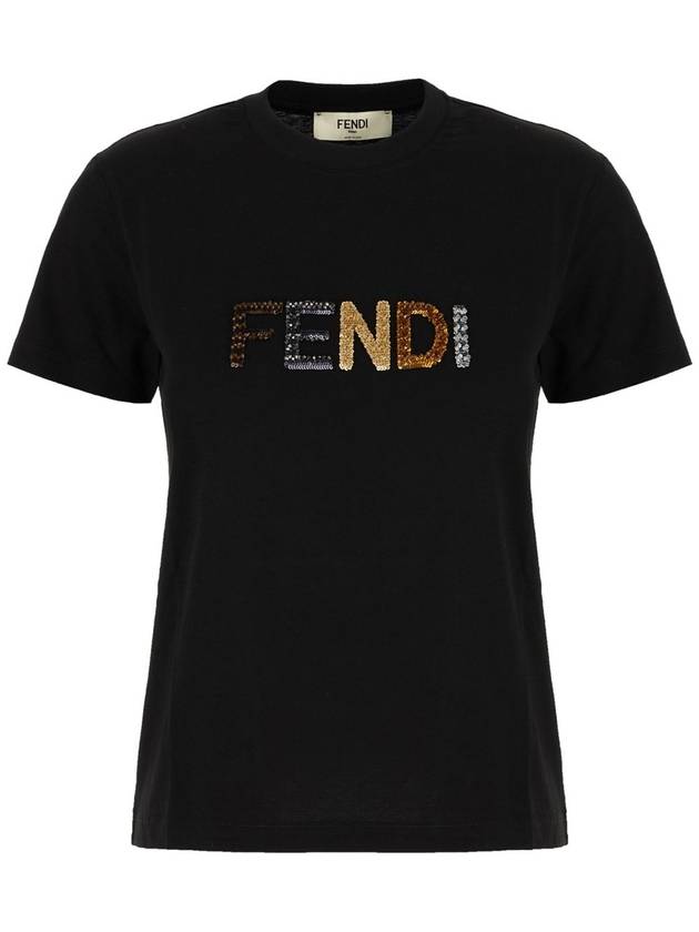 Fendi Embroidered Logo Short Sleeve T-Shirt Black