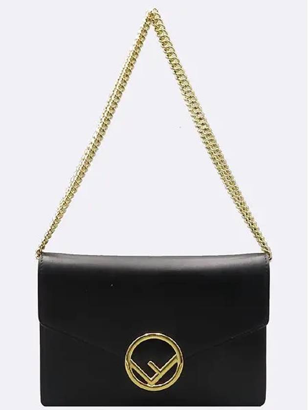 Fendi 8BS006 Black Leather F is Fendi WOC Chain Cross Bag