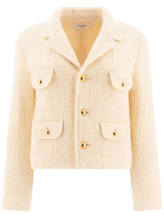 CELINE Chasseur Mohair Wool Tweed Jacket Vanilla