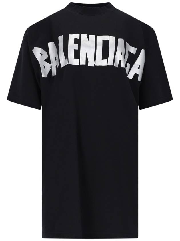 Balenciaga Logo Print T-Shirt Short Dress Black