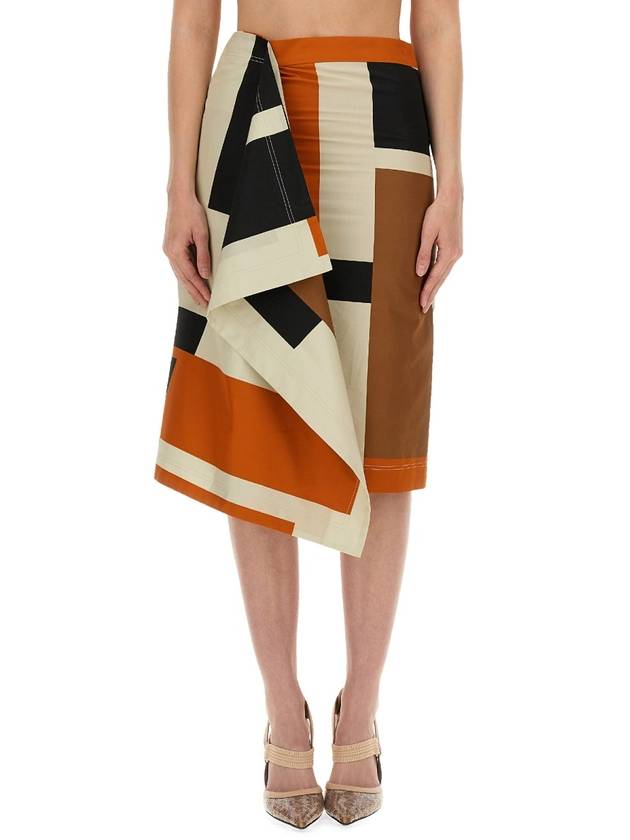 Fendi Maxi FF Puzzle Cotton Poplin A-Line Skirt