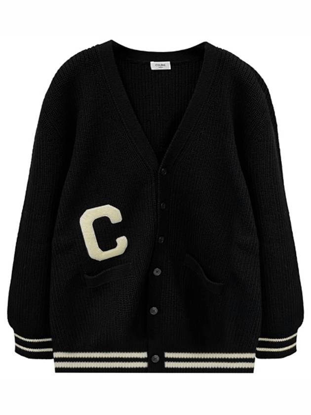 CELINE Logo Patch Long College Cardigan Black