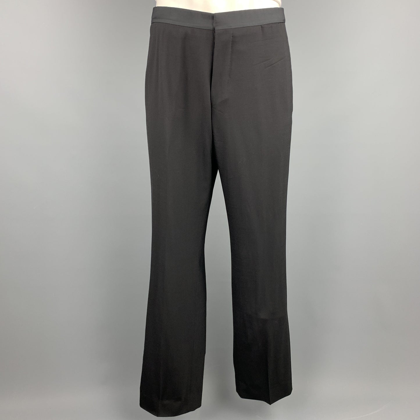 PRADA Size 44 Black Wool Notch Lapel Tuxedo