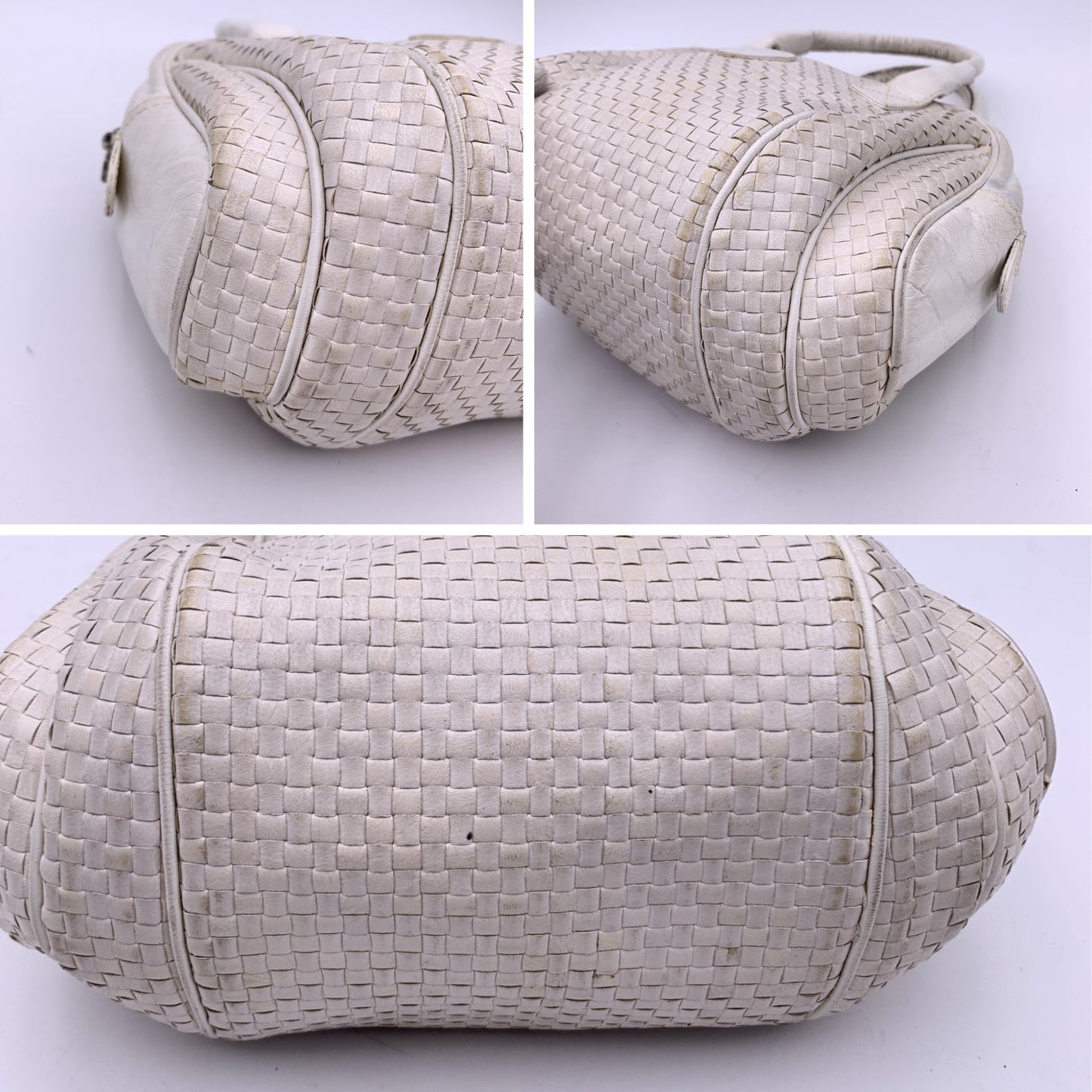 FENDI Vintage White Woven Leather Handbag Bag Satchel
