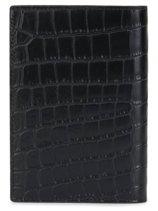 Saint Laurent Monogram Crocodile Card Passport Wallet Black