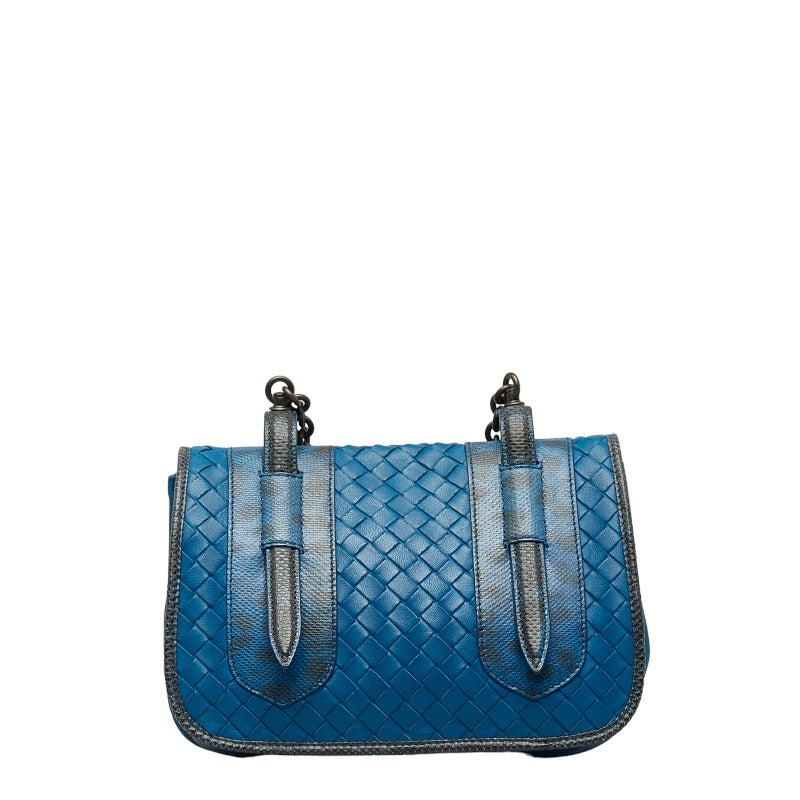 Bottega Veneta Crossbody Side Bag Chain Blue Leather Ladies